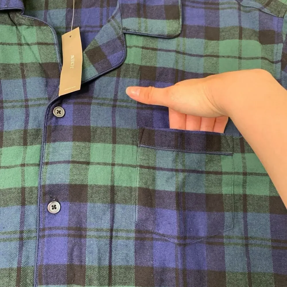 J Crew Pajama Shirt Mens XL Cotton Flannel Long Sleeve Tartan Plaid Button Up